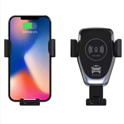 Wireless phone charger with smartphone displaying battery status on a white background